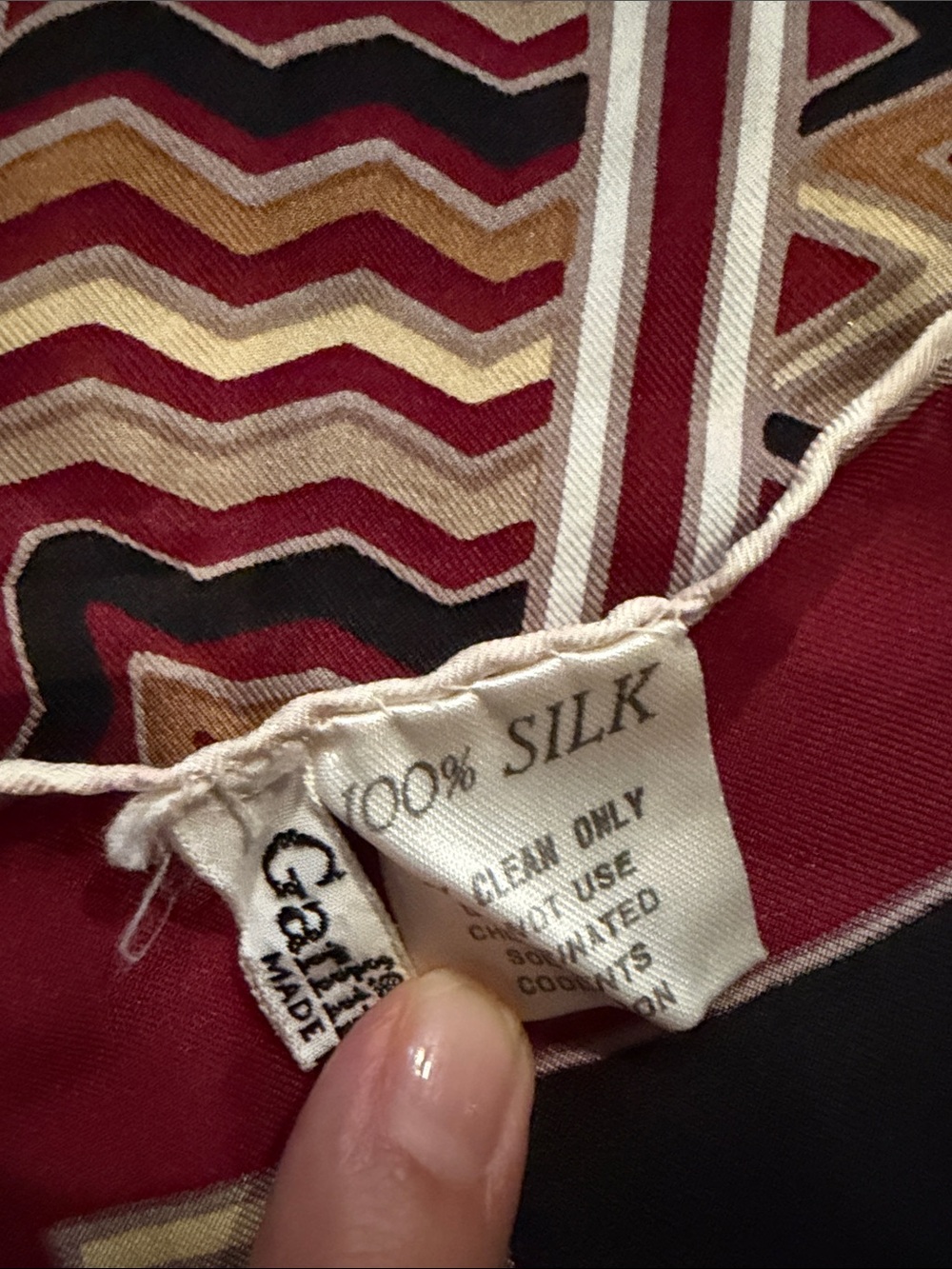 Vintage Caruso Silk Scarf in Burgundy, Black & Gold Trim - Picture 5 of 6
